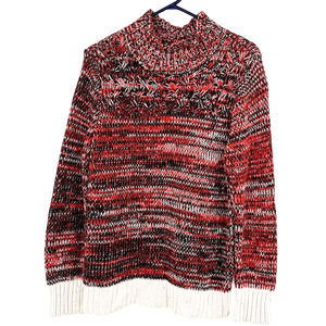 Loft size large chunky knit mock‎ neck pullover sweater orange black white